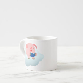 Cute Cartoon Pig Reader on Cloud Espresso Mug