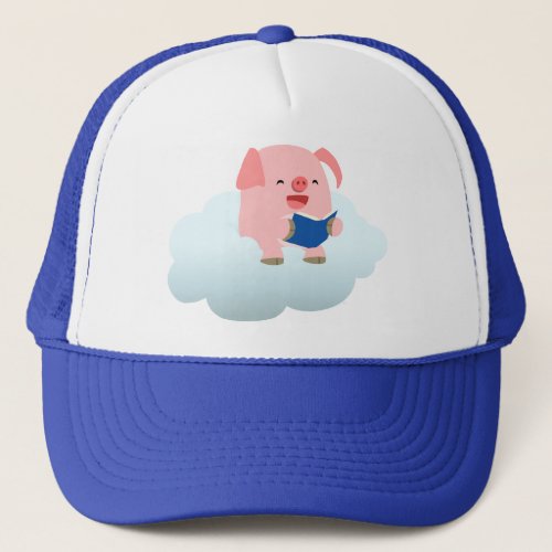 Cute Cartoon Pig Reader on Cloud Hat