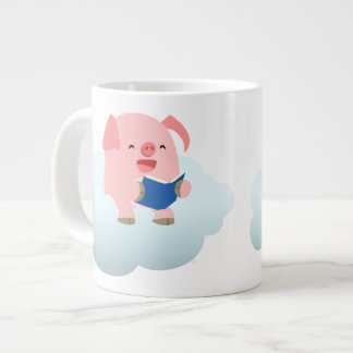 Cute Cartoon Pig Reader on Cloud Jumbo Mug