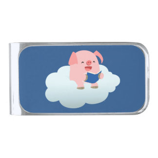 Cute Cartoon Pig Reader on Cloud Money Clip