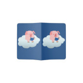 Cute Cartoon Pig Reader on Cloud Passport Cover (Opened)
