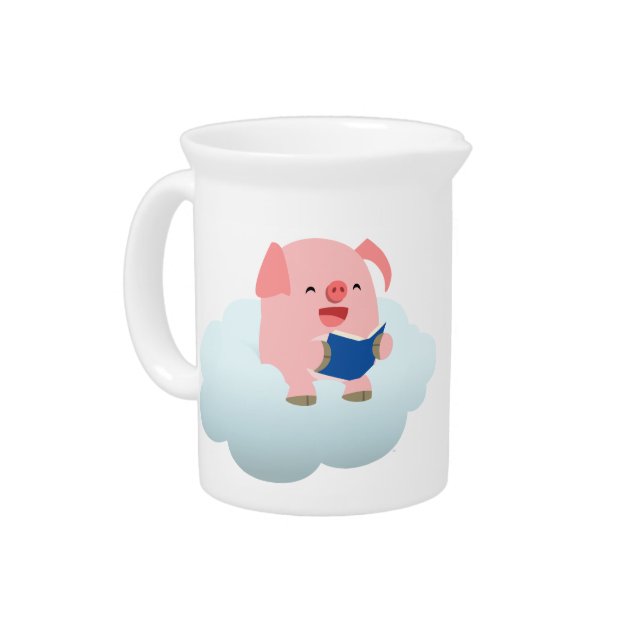 Cute Cartoon Pig Reader on Cloud Pitcher (Left)