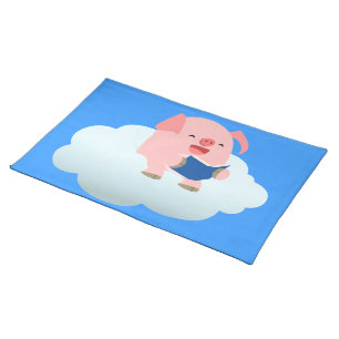 Cute Cartoon Pig Reader on Cloud Place Mat