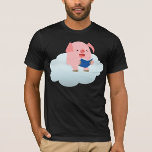 Cute Cartoon Pig Reader on Cloud T-Shirt
