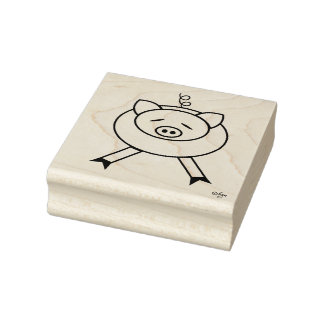 Cute Cartoon Pig Square Wood Art Stamp
