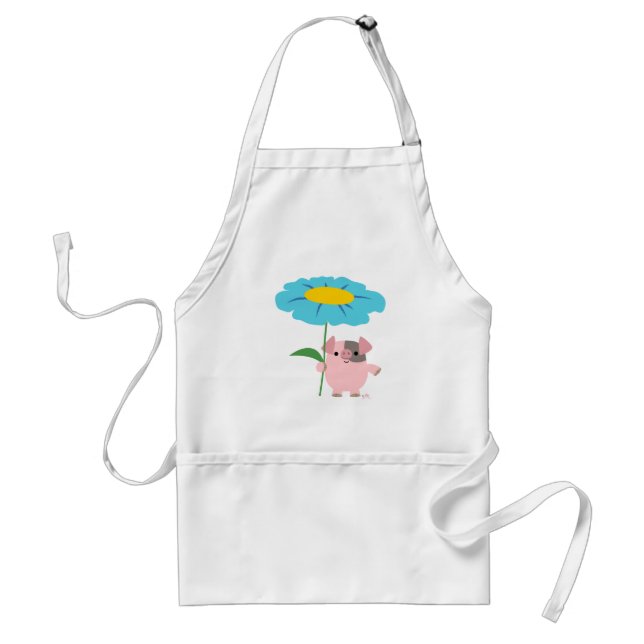 Cute Cartoon Pig With Gift (Blue) Apron (Front)