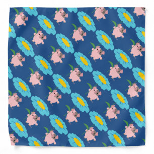 Cute Cartoon Pig With Gift (Blue) Bandana