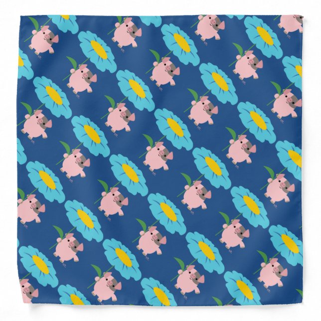 Cute Cartoon Pig With Gift (Blue) Bandana (Front)