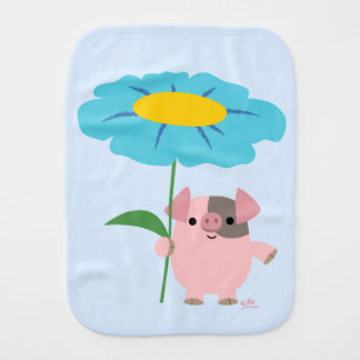 Cute Cartoon Pig With Gift (Blue) Burp Cloth