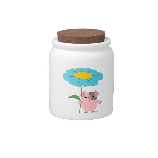 Cute Cartoon Pig With Gift (Blue) Candy Jar (Front)