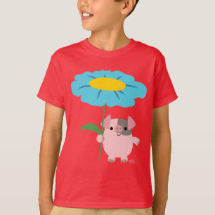 Cute Cartoon Pig With Gift (Blue) Children T-Shirt