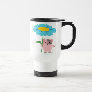 Cute Cartoon Pig With Gift (Blue) Commuter Mug