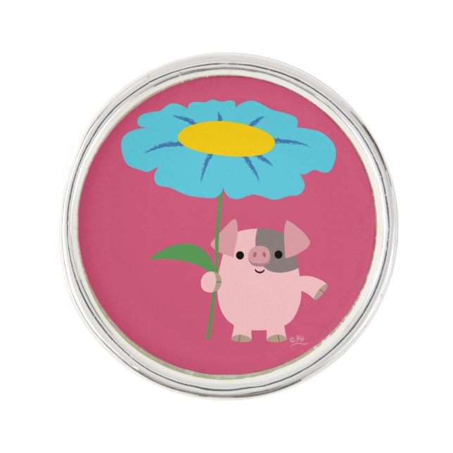 Cute Cartoon Pig With Gift (Blue) Lapel Pin (Front)