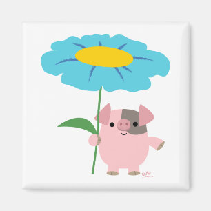 Cute Cartoon Pig With Gift (Blue) Magnet