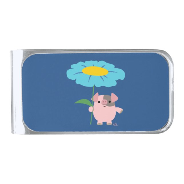 Cute Cartoon Pig With Gift (Blue) Money Clip (Front)