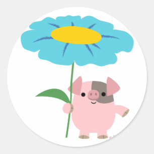 Cute Cartoon Pig With Gift (Blue) Sticker