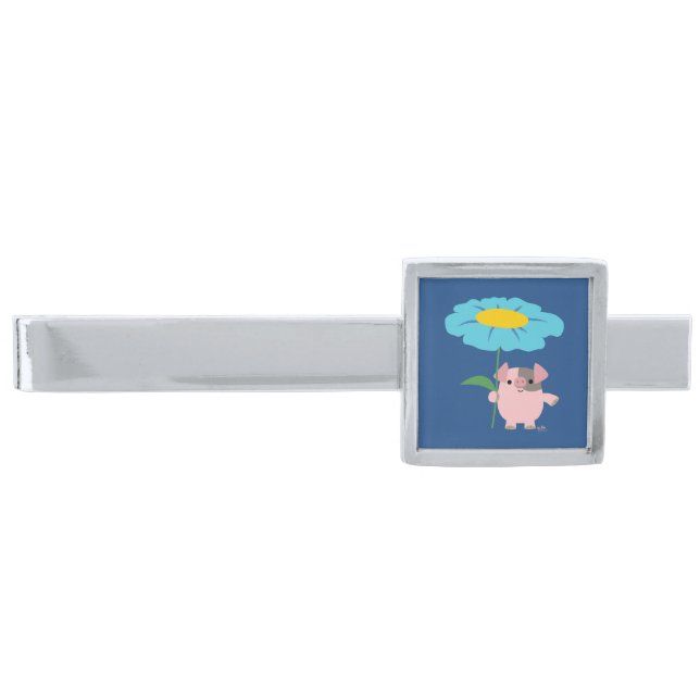 Cute Cartoon Pig With Gift (Blue) Tie Bar (Front)