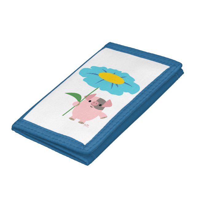 Cute Cartoon Pig With Gift (Blue) Wallet (Bottom)