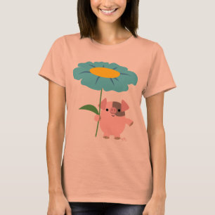 Cute Cartoon Pig With Gift (Blue) Women T-Shirt