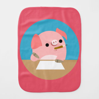 Cute Cartoon Pig "Writer's Block" Burp Cloth