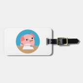 Cute Cartoon Pig "Writer's Block" Luggage Tag (Front Horizontal)