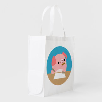 Cute Cartoon Pig "Writer's Block" Reusable Bag