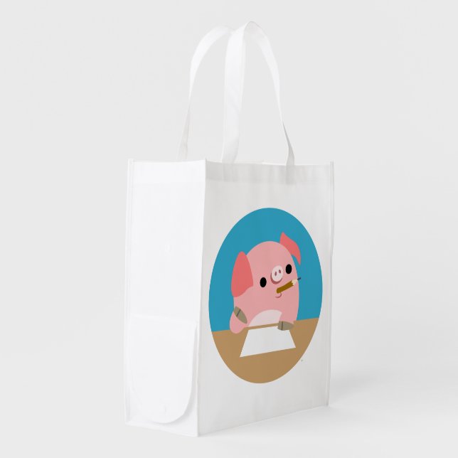 Cute Cartoon Pig "Writer's Block" Reusable Bag (Front Side)