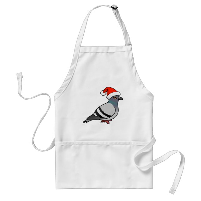 Cute Cartoon Pigeon Santa Adult Apron (Front)