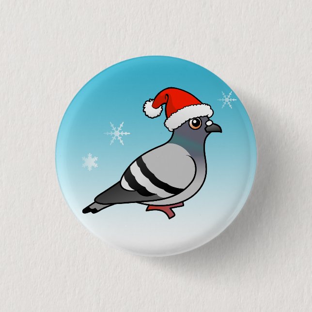 Cute Cartoon Pigeon Santa Pinback Button (Front)
