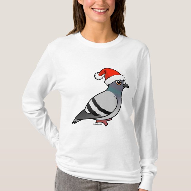 Cute Cartoon Pigeon Santa T-Shirt (Front)
