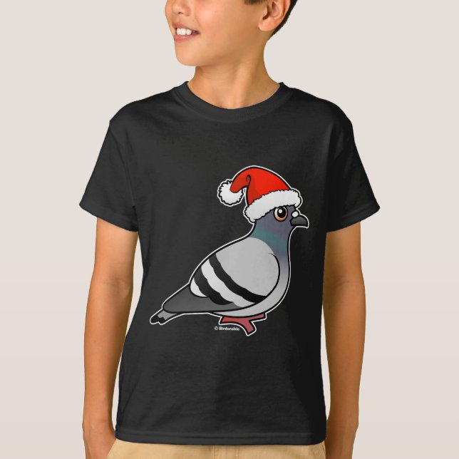 Cute Cartoon Pigeon Santa T-Shirt (Front)