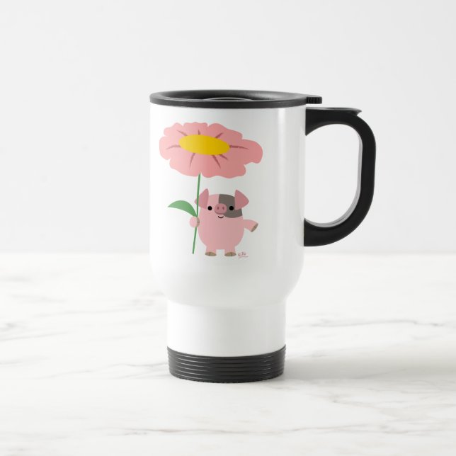 Cute Cartoon Piggy With A Gift (Pink) Commuter Mug (Right)