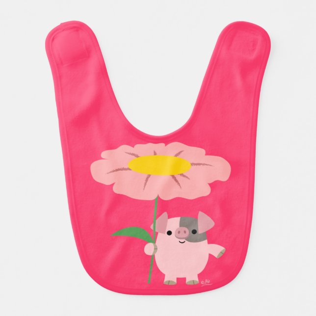 Cute Cartoon Piglet With Gift (Pink) Baby Bib (Front)