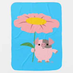 Cute Cartoon Piglet With Gift (Pink) Baby Blanket