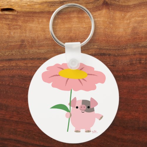 Cute Cartoon Piglet With Gift Pink Keychain