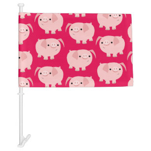 Cute Cartoon Pigs Car Flag