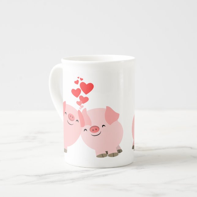 Cute Cartoon Pigs in Love Bone China Mug (Front Left)