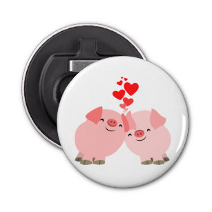 Cute Cartoon Pigs in Love Button Bottle Opener