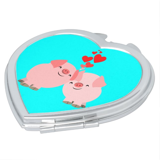 Cute Cartoon Pigs in Love Compact Mirror (Turned)