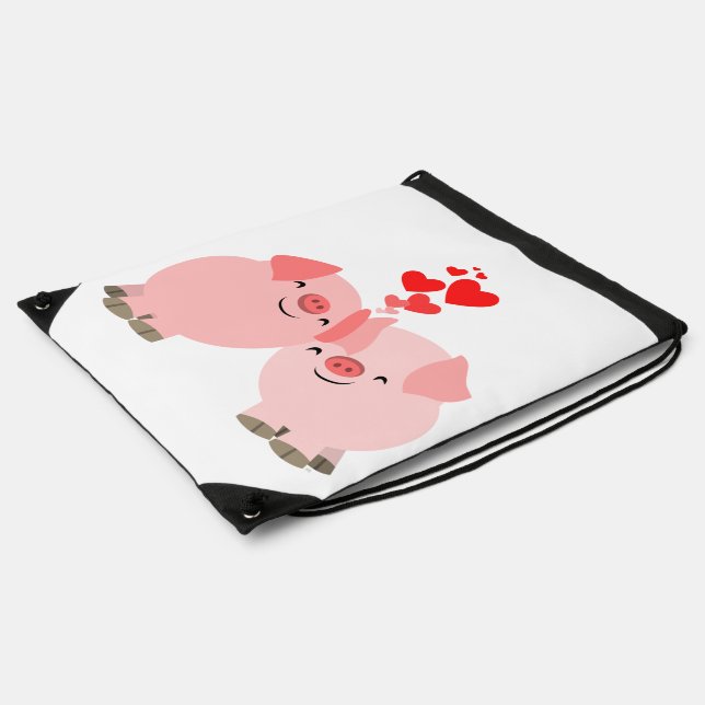 Cute Cartoon Pigs in Love Drawstring Backpack (Side)