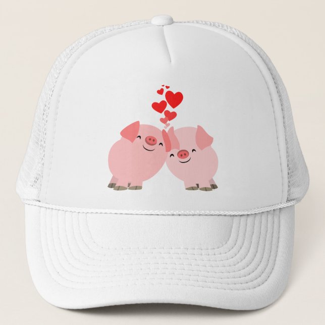 Cute Cartoon Pigs in Love Hat (Front)