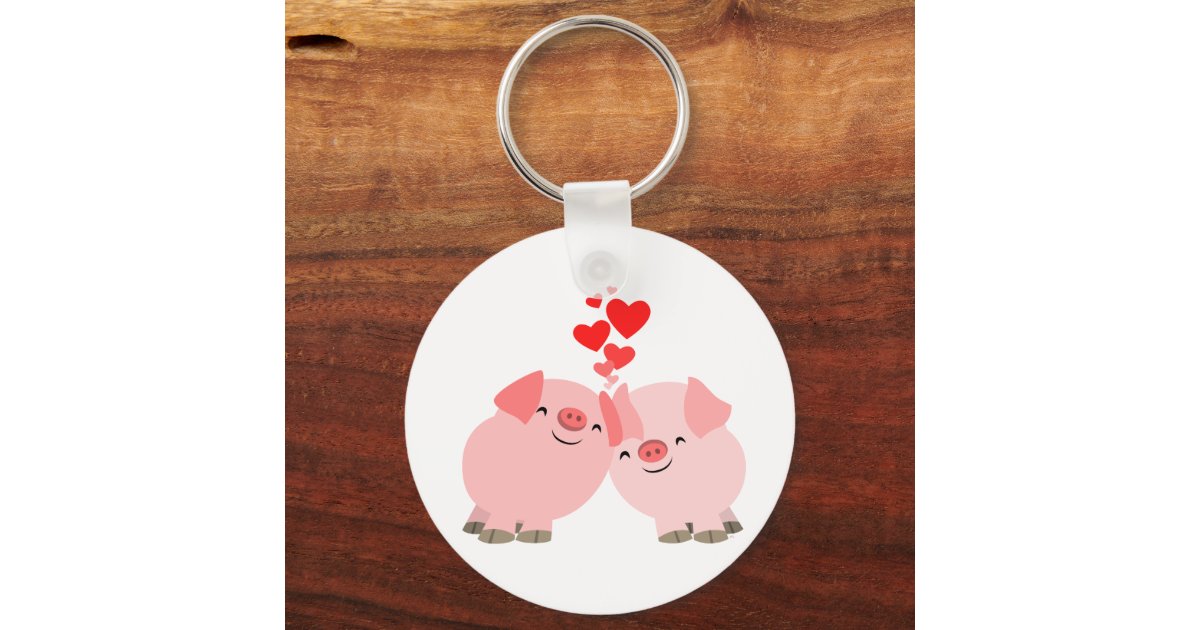 Cute Cartoon Pigs in Love Keychain | Zazzle