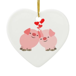 Cute Cartoon Pigs in Love Ornament ornament