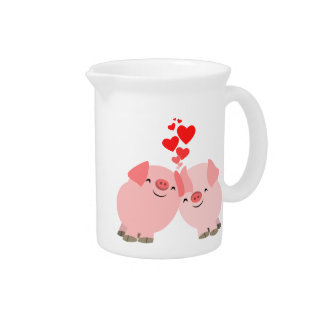 Cute Cartoon Pigs in Love Pitcher