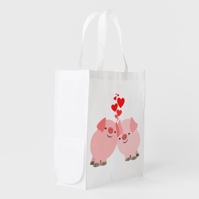 Cute Cartoon Pigs in Love Reusable Bag (Front Side)