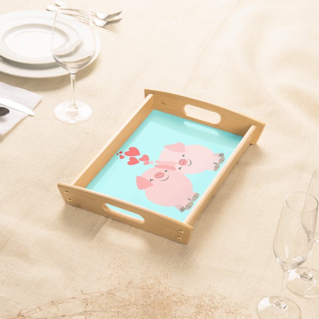 Cute Cartoon Pigs in Love Serving Tray (Front)
