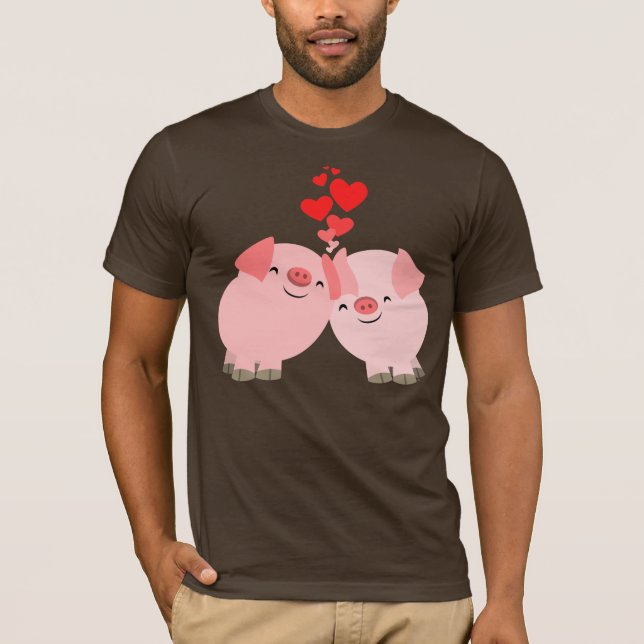 Cute Cartoon Pigs in Love T-Shirt (Front)
