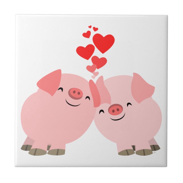 Cute Cartoon Pigs in Love Tile (Front)