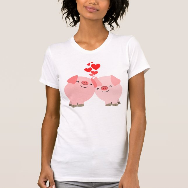 Cute Cartoon Pigs in Love Women T-Shirt (Front)