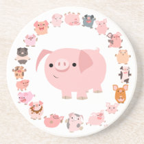 Cute Cartoon Pigs Mandala Coaster